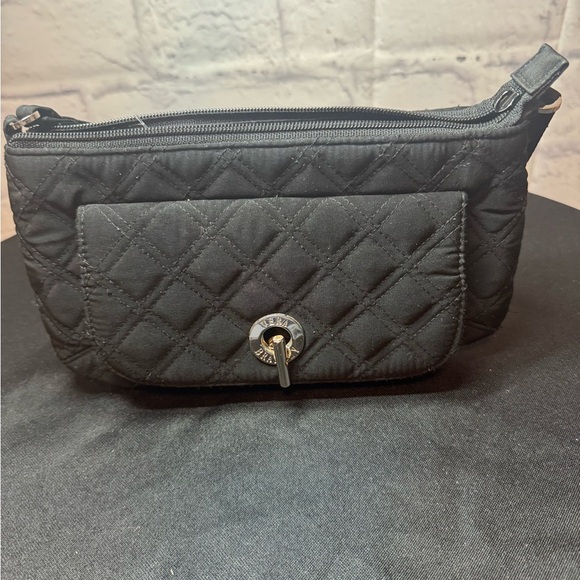 Vera Bradley Handbags - Vera Bradley Elegant Black Quilted Clutch with Wristlet Strap